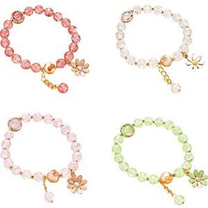 5 Pcs Daisy Flower Beaded Bracelet Set Colorful Crystal Stretch Charm